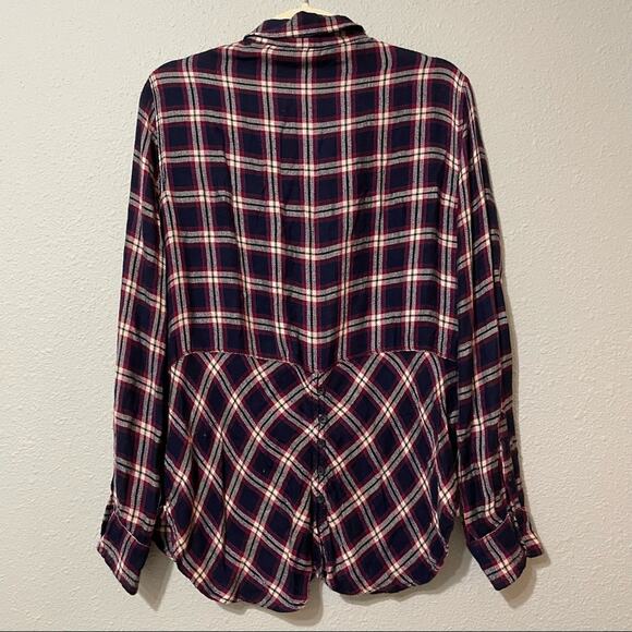 Lucky Brand Blue & Red Plaid Button Down Shirt Blouse Button Detail Back L - Picture 5 of 6